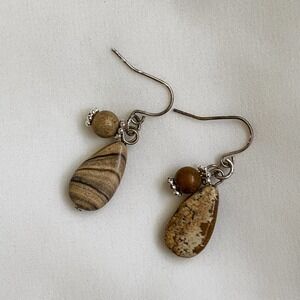 VTG Neutral Stone Teardrop Bead Earrings